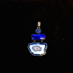 Vintage Blue Agate & Lapis Pendant Necklace